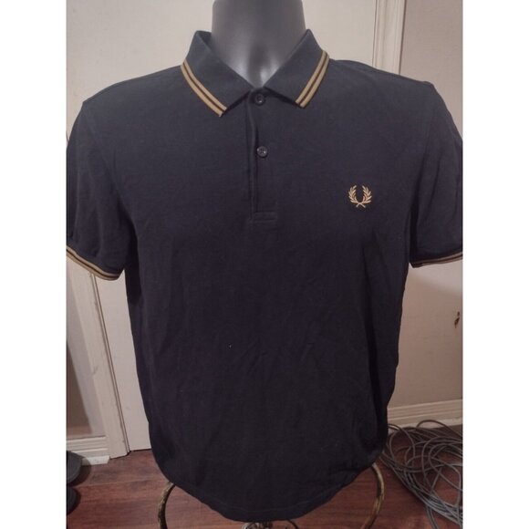 Fred Perry Mens Adult Medium M Knit Polo Shirt Short Sleeve Black 100% Cotton - Picture 1 of 11